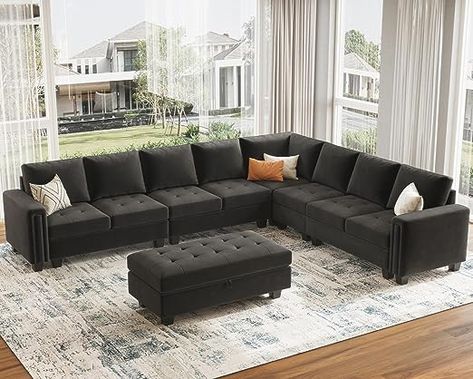 Belffin Oversized Modular Sectional Sofa L Shaped Sofa Couch Set with Storage Ottoman Corner Convertible Sectional Couch with Reversible Chaise Grey Modular Sofa Living Room, Corner Sofa With Storage, Grey Living Room Sets, Oversized Sectional Sofa, Black Sofas, U Shaped Couch, U Shaped Sectional Sofa, Couch With Ottoman, Couch With Chaise