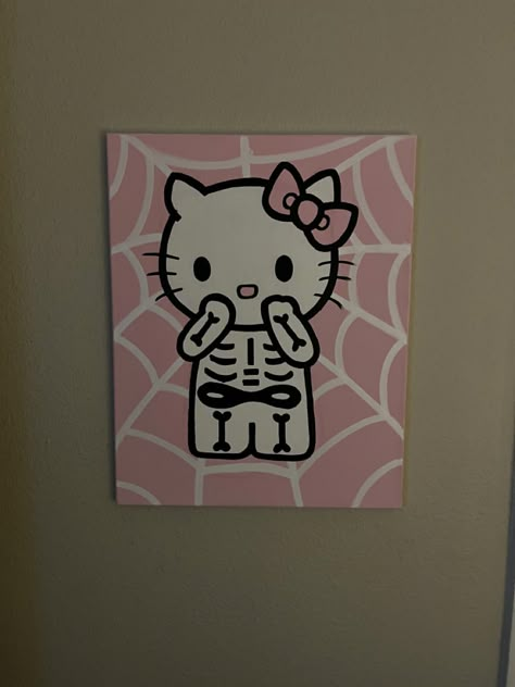 Things To Paint Hello Kitty, Painting Ideas Easy Hello Kitty, Hello Kitty Canvas Painting Ideas, Simple Hello Kitty Painting, Y2k Painting Ideas Hello Kitty, Y2k Aesthetic Paintings, Easy Painting Ideas On Canvas Hello Kitty, Acrylic Painting Inspo Aesthetic Easy, Painting Ideas On Canvas Grunge