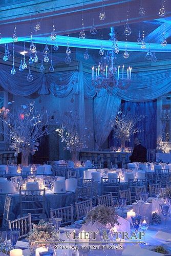 A beautiful winter wonderland! Winter Theme Fundraiser at Pierre Hotel-1 by Van Vliet & Trap, via Flickr Winter Wonderland Wedding Reception, Frozen Wedding, Winter Wedding Reception, Winter Ball, Winter Wonderland Theme, Rustic Wedding Decorations, Blue Lighting, Winter Wonderland Party, Winter Wonderland Wedding