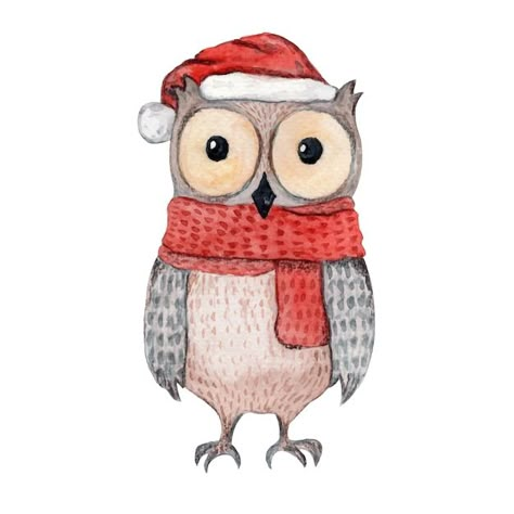 Cute watercolor illustration owl in knit... | Premium Vector #Freepik #vector #christmas-scarf #christmas-animals #owl-illustration #christmas-watercolor Xmas Characters, Banner Sticker, Owl Watercolor, Brown Owl, New Year Illustration, Watercolor Christmas Tree, Owl Illustration, Merry Christmas Card Greetings, Owls Drawing