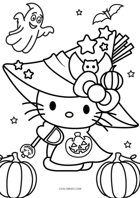 Free Printable Halloween Coloring Pages, Halloween Coloring Sheets, Free Halloween Coloring Pages, Free Printable Halloween, Hello Kitty Colouring Pages, Witch Coloring Pages, Love Coloring Pages, Kitty Coloring, Halloween Coloring Book