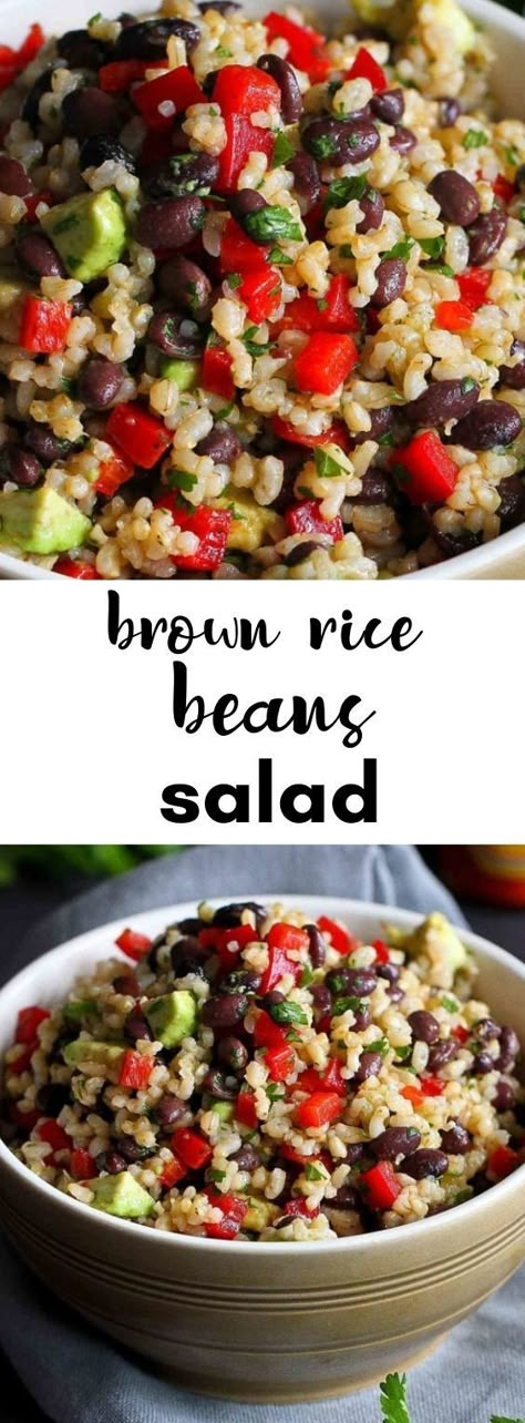 Brown rice, bean and pepper salad in a light brown bowl. Brown Rice Salad Recipes, Mexican Dressing, Easy Brown Rice, Cold Recipes, Vegetarian Entree, Brown Rice Salad, Rice Salad Recipes, Easy Cold, Bean Salad Recipes