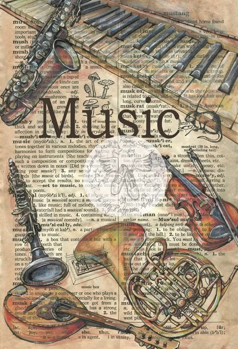 Arte Jazz, Mixed Media Drawing, Journal D'art, Media Drawing, 동화 삽화, طابع بريدي, Newspaper Art, Art Musical, Book Page Art