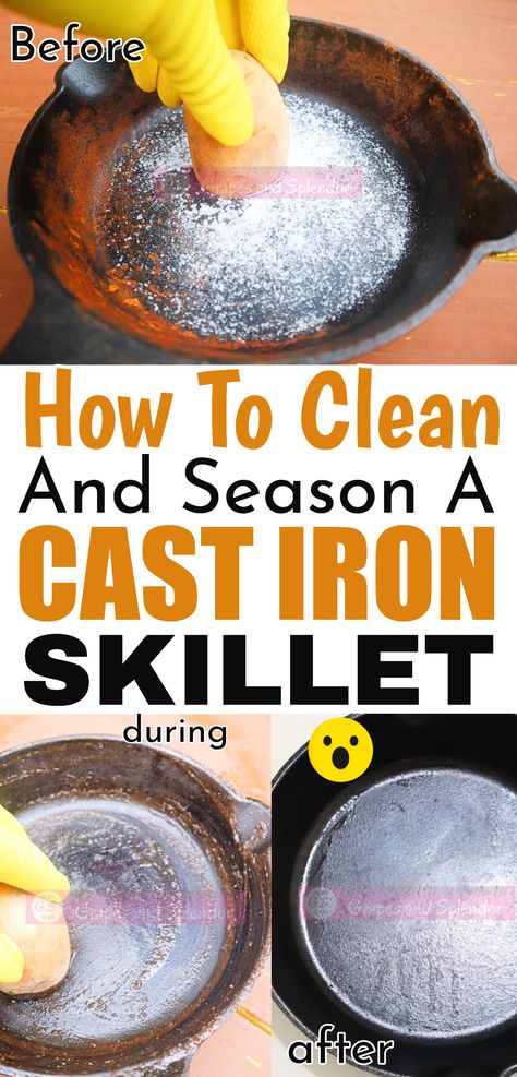 Master the art of cast iron care with these essential steps on cleaning and seasoning your skillet! 🍳✨ Discover the secrets to maintaining that perfect non-stick surface and enhancing the flavor of your dishes. From proper cleaning techniques to the magic of seasoning, embrace the journey to a well-seasoned, cherished cast iron skillet. Elevate your cooking game and enjoy the timeless beauty of this kitchen essential! #CastIronCare #SkilletSeasoning #CulinaryCraftsmanship #CookingMagic How To Fix A Rusted Cast Iron Skillet, Cleaning A Cast Iron Skillet After Use, How To Clean And Season Cast Iron, Cast Iron Skillet Care Cleaning, How To Take Care Of Cast Iron Pans, Re Season Cast Iron Skillet, Cast Iron Cleaning After Cooking, How To Care For A Cast Iron Skillet, Cleaning Iron Skillet