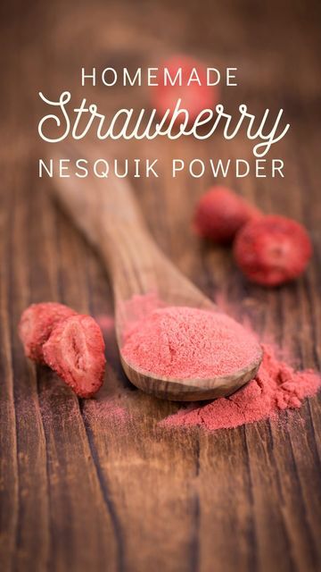 Megan Moos| Wellness tips for rural moms on Instagram: "Homemade Strawberry “Nesquik” Ingredients: 2 cups freeze dried strawberries 3/4 - 1 cup sugar or monk fruit depending on how sweet you want it(I used a little under 1 cup of monk fruit) 1/4 cup vanilla protein powder (Amare or Just Ingredients are my favorite brands - linked in my bio) Directions: Place all the ingredients into a high speed blender or food processor. Blend until thoroughly combined and it’s a fine powder. Store in an airtight container in a dark cool location (pantry). To use: Mix 2 tbsp of strawberry powder in 1 cup milk of choice. Stir or use a frother until the powder has dissolved. ✨follow along for more homestead life✨ #homesteadlife #homemaker #homesteading #homestead #homemadefood" Nesquick Strawberry Milk, Diy Nesquik Powder, Diy Strawberry Nesquik Powder, Homemade Nesquik Powder, Diy Convenience Foods, Strawberry Top Recipes, Dry Drink Mix Recipes, Freeze Dried Drink Mixes, Strawberry Nesquik Recipes