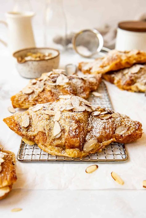 This amazingly easy Almond Croissants recipe makes the perfect sweet treat for breakfast or an afternoon pick-me-up! Give your leftover croissants new life in just 30 minutes! #croissants #almonds #almondcroissants #breakfast Leftover Croissants, Croissants Recipe, Easy Fruit Dip, Almond Croissants, Food Polls, Ham And Cheese Croissant, Almond Butter Recipes, Homemade Croissants, Cheese Croissant