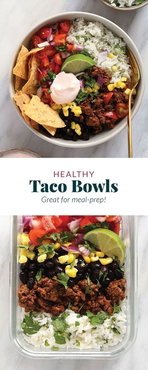 Meal Prep 2 Weeks, Best Bowls Recipe, Paleo Bowls Dinners, Easy Beef Bowls, Healthy Beef Taco Bowl, Beef And Veggie Bowl, Healthy Ground Beef Taco Bowls, Taco Power Bowl, Easy Taco Bowl Recipe