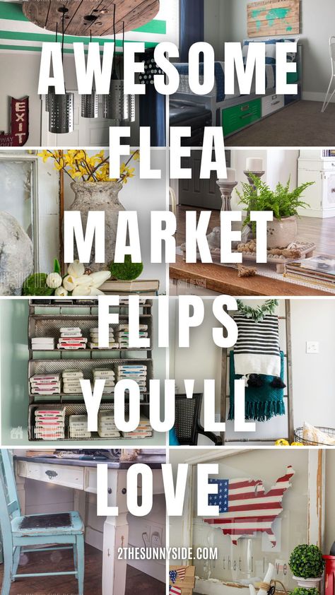 You’ll be inspired by 50 flea market finds, thrifted pieces and yard sale treasures that have been upcycled into beautiful and useful pieces. Before and after ideas that will inspire you. Easy ideas to DIY and repurpose amazing furniture, lighting and home decor ideas for your home. Refinish furniture and flip for a profit. #repurposedfurniture #paintedfurniture #thriftstorediyproject New Uses For Old Things, What To Sell At Flea Markets, Diy Flea Market Crafts, Unique Repurposed Items, Repurpose Bakers Rack Ideas, Diy Repurposed Furniture Ideas, Flea Market Garden Ideas, Thrift Store Flips Before After, Flea Market Flip Ideas Upcycling