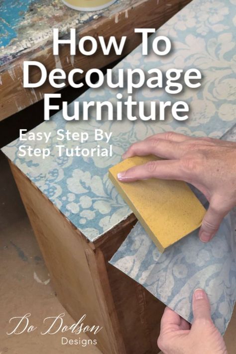 How To Decoupage Furniture, Decoupage Dresser, Decoupage Tutorial, Decoupage Decor, Decoupage Wood, Mod Podge Crafts, Paper Furniture, Decoupage Tissue Paper, Store Furniture