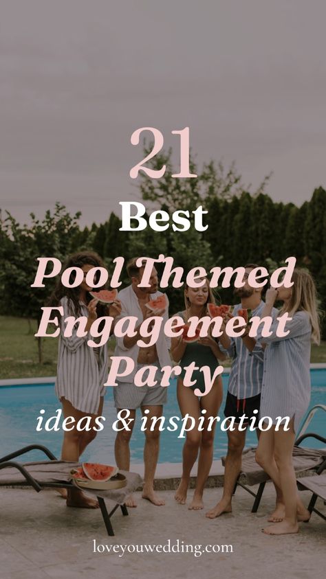 Looking for a fun and easy engagement party theme? We have all the details you need for a perfect pool themed engagement party. Whether you're hosting in your backyard or renting a pool, we’ve got the best decorations, invitations, outfits, games, and more. Wedding parties, wedding events, pre-wedding parties. Pool Engagement Party, Fun Engagement Party Themes, Engagement Party Theme, Themed Engagement Party, Wedding Music Playlist, Backyard Engagement Parties, Engagement Party Ideas, Engagement Party Themes, Engagement Party Planning