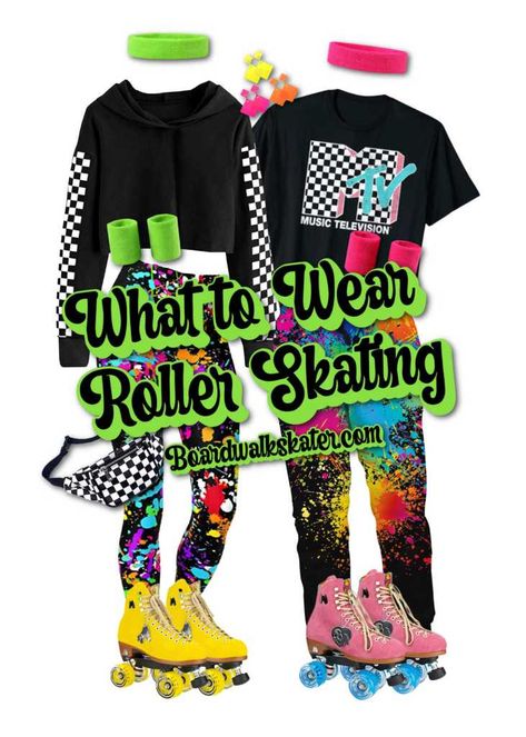 Roller Skates Outfits For Women, What To Wear To Roller Skating Rink, Roller Skating Outfits Winter, Outfits To Wear Roller Skating, Roller Skating Party Outfit, Retro Roller Skates Aesthetic, What To Wear Roller Skating, Roller Rink Outfit, 80s Roller Skating Outfit