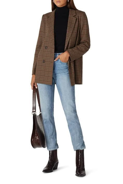 Brown Plaid Caldwell Blazer by Madewell | Rent the Runway Brown Plaid Blazer Outfit, Plaid Blazer Outfit Women, Tweed Blazer Outfit Women, Checkered Blazer Outfit, Houndstooth Blazer Outfit, Blazer Cafe, Tweed Blazer Outfit, Brown Blazer Outfit, Plaid Jacket Outfit