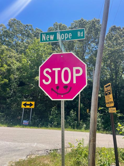 Stop Sign Painting Ideas Aesthetic, Hazard Sign Aesthetic, Sign Board Aesthetic, Street Signs In Room, Keep Out Sign Aesthetic, Traffic Signs Aesthetic, Aesthetic Stop Sign, Traffic Sign Aesthetic, Pink Stop Sign