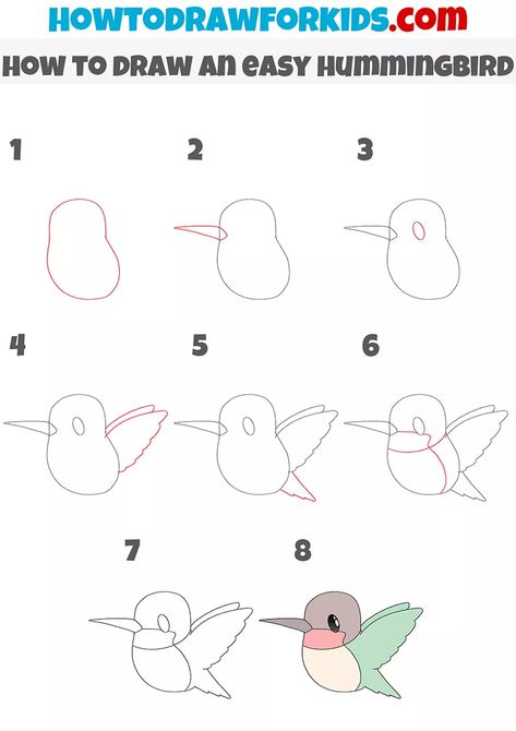 How to Draw an Easy Hummingbird - Drawing Tutorial For Kids Doodle Animals Step By Step, Step By Step Hummingbird Drawing, How To Draw A Hummingbird Easy, How To Draw A Hummingbird, Cute Hummingbird Drawing, How To Draw Birds Easy, Draw Hummingbird, Draw A Hummingbird, Hummingbird Art Drawing