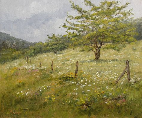 Wildflowers and Old Orchard by Linda Apriletti Limited Edition ~ 10 x 12 College Prints, Nature Artists, Old Orchard, Spring Background, Impressionist Landscape, Cottage Art, Old Paintings, Vintage Oil Painting, Painting Inspo