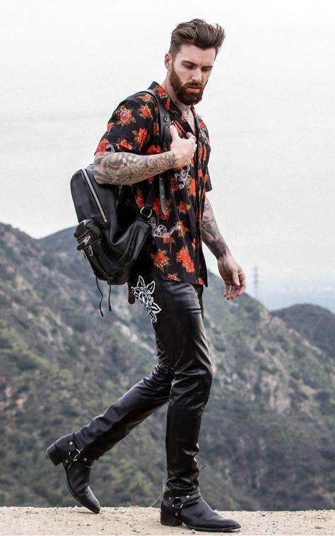 Levi Stocke + Coach Biker Outfit Men, Rocker Style Men, Biker Style Men, Mens Biker Style, Levi Stocke, Rockstar Style, Rocker Look, Biker Aesthetic, Biker Men