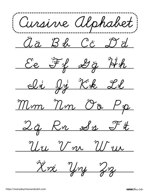 Cursive Handwriting Styles Alphabet, Free Printable Cursive Alphabet, Cursive Chart, Cursive Alphabet Printable, Cursive Alphabet Chart, Cute Cursive Font, Pretty Cursive Fonts, Cursive A, Write Cursive