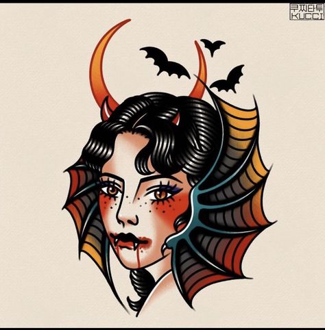 Traditional Tattoo Halloween, Vampire Tattoo Designs, Dracula Tattoo, Vampire Tattoo, Tattoo Halloween, Pin Up Girl Tattoo, Traditional Tattoo Old School, Traditional Tattoo Inspiration, Halloween Flash