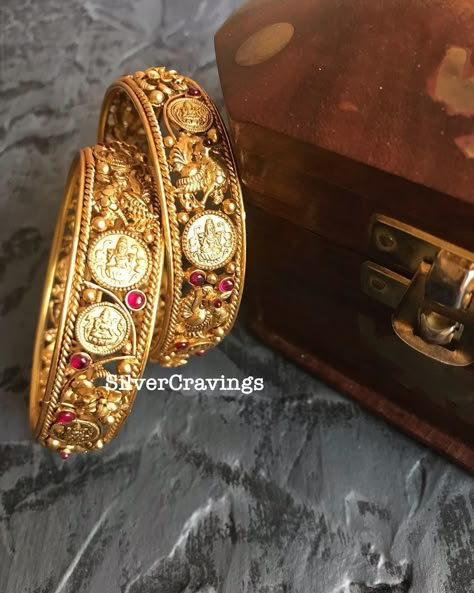 Lakshmi Kasula Bangles, Coin Bangles Gold Indian, Lakshmi Devi Bangles Gold, Kasu Bangles Gold, Kasu Bangles Gold Jewelry, Lakshmi Bangles Gold, Kasu Bangles, Gold Coin Ring, Pearl Earrings Designs