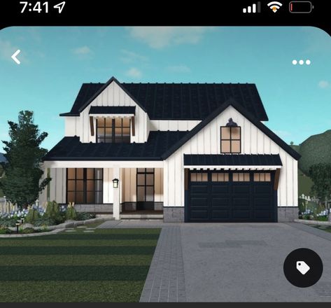 Modern Scandinavian House, Cottage Core Bloxburg House, Bloxburg Layout, Modern Suburban House, Farmhouse Layout, Small House Exterior, Scandinavian House, Two Story House Design, House Decorating Ideas Apartments