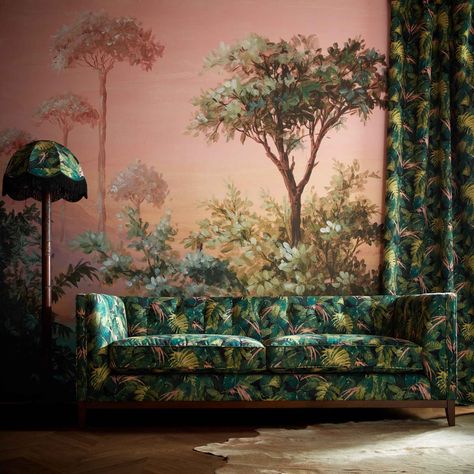 If Walls Could Talk, Tree Canopy, Walls Could Talk, Tropical Tree, Wallpaper Trends, Pink Clouds, Interior Trend, Wallpaper Samples, Tropical Paradise