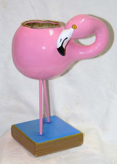 Flamingo Gourd Planter Flamingo Painted Gourds, Gourds Diy, Gourd Painting, Flamingo Craft, Flamingo Painting, Gourd Crafts, Gourds Birdhouse, Decorative Gourds, Hand Painted Gourds