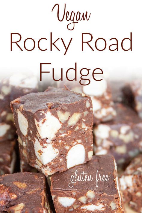 Dairy Free Maple Fudge, Gluten Free Vegan Holiday Desserts, Vegan Rocky Road Recipe, Dairy Free Fudge Recipes, Vegan Gluten Free Christmas Desserts, Vegan Squares, Gluten Free Rocky Road, Vegan Fudge Recipe, Vegan Rocky Road