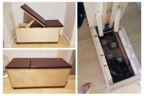 DIY Adjustable Workout Bench + Storage · Aaron Lichtner Workout Bench With Storage, Wooden Workout Bench, Weight Bench Diy, Diy Gym Equipment Storage, Gym Bench Diy, Diy Gym Bench, Workout Bench Diy, Diy Weight Storage, Home Made Gym Equipment