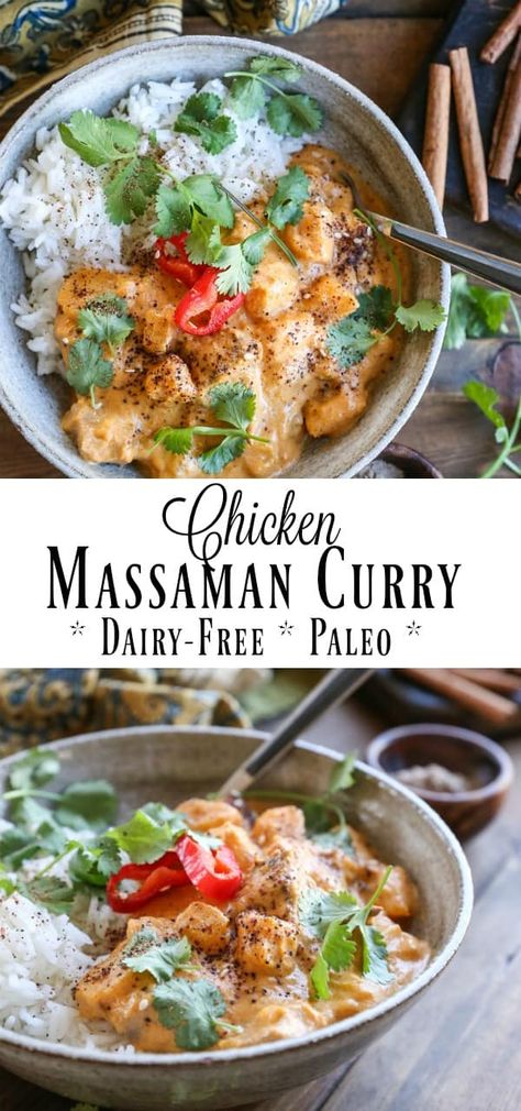 W30 Recipes, Chicken Massaman, Chicken Massaman Curry, Paleo Curry, Thai Massaman Curry, Coconut Milk Sauce, Cooking With Coconut Milk, Everyday Dinners, Friendsgiving Ideas