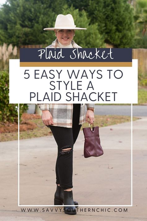 5 easy ways to style a plaid shacket How To Style A Long Plaid Shacket, How To Style Plaid Shacket, How To Wear A Long Shacket, Red Plaid Shacket Outfit Women, Black And White Plaid Shacket Outfit, Wearing A Shacket, How To Style A Shacket Fall, How To Style A Shacket With Jeans, Long Plaid Shacket Outfit Women