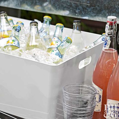 Keep Drinks Ice Cold Party Drink Container Ideas, Drink Buckets For Parties, How To Keep Drinks Cold Outside Party, Keep Drinks Cold At A Party, Diy Ice Bucket Ideas Drink Stations, Keeping Drinks Cold At A Party, Cheap Graduation Party Ideas, Unicorn Picnic, Shower Menu Ideas