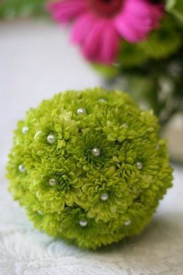 This is cute. This might be just right for St. Patrick's day (which is what I was looking for) Pomander Balls, Green Bouquet, Flower Ball, Deco Floral, Green Flower, Arte Floral, Green Wedding, Green Flowers, Flower Arrangement