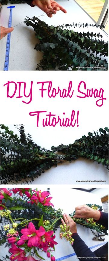 DIY Floral Swag Tutorial! {step by step instructions to make your own beautiful swags and flower arrangements!} | TheFrugalGirls.com How To Make A Floral Arch Swag, Diy Floral Swag For Arch How To, Diy Swag For Wedding Arch, How To Make Flower Arrangements For Arch, Diy Floral Arrangements Wedding Arch, Diy Arch Arrangement, Diy Arch Floral Arrangement, Eucalyptus Swag Diy, How To Make Floral Arrangements For Arch