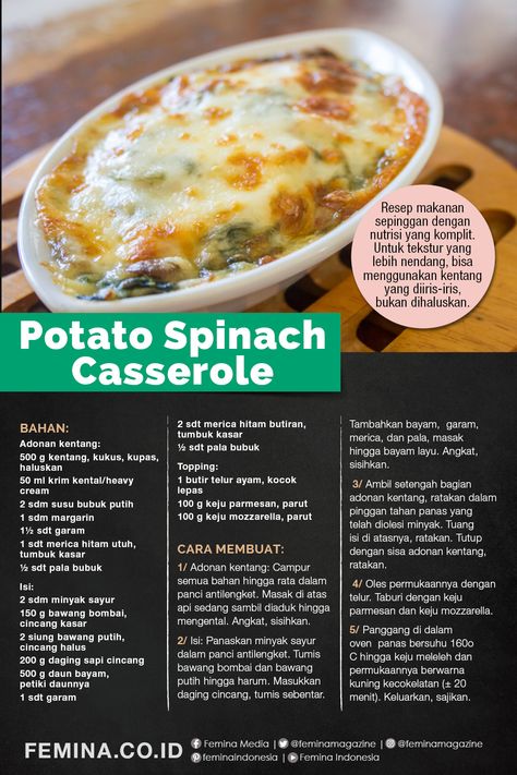 Potato Spinach Casserole, Western Food Recipes, Resep Starbuck, Potato Spinach, Resep Pasta, Spinach Casserole, Food Business Ideas, Diy Cooking, Cooking Tutorials