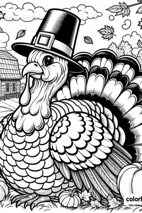 Get into the festive spirit with this adorable and free printable Thanksgiving Turkey coloring page! Perfect for kids, this delightful turkey is sporting a fun hat surrounded by pumpkins and autumn leaves. Great for a holiday crafting activity, this coloring page encourages creativity and fun at home or in classrooms. Children will love bringing this turkey to life with their favorite colors, making it a perfect addition to Thanksgiving celebrations. Download your free coloring page now! Thanksgiving Adult Coloring Pages Free, Farm Backdrop, Colorful Thanksgiving, Thanksgiving Drawings, Turkey Coloring, Thanksgiving Coloring Sheets, Free Thanksgiving Coloring Pages, Free Printable Thanksgiving, Farm Coloring Pages