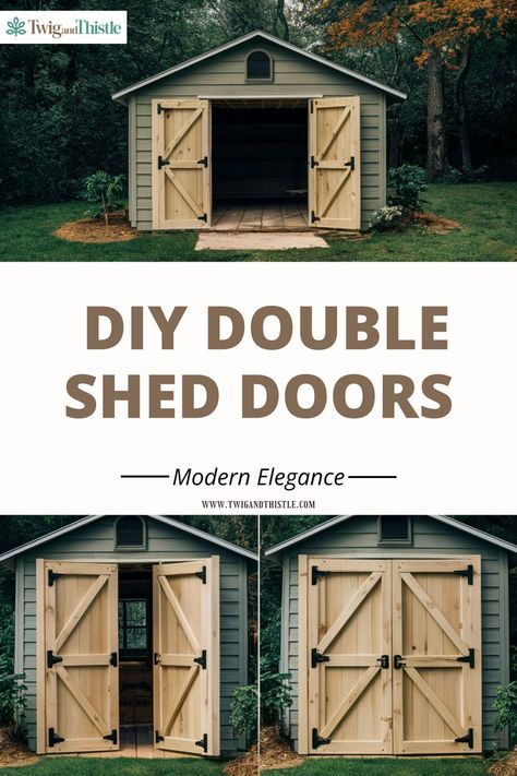 Double Shed Doors Shed Door Hinges Ideas, Outdoor Shed Doors, Wooden Shed Doors, Building Shed Doors, Shed Door Ideas Diy, Double Door Shed Ideas, Shed With Double Doors, Double Shed Doors How To Build, She Shed Door Ideas