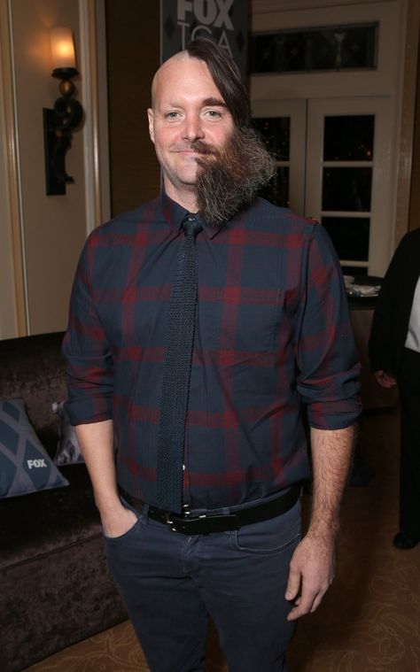 Pin for Later: Will Forte's Half-Shaved Face Will Make You Do a Triple Take Funny Hair Styles, Wizard Reference, Beard Styles Bald, Shaved Head With Beard, Will Forte, Tamil Comedy Memes, Balding Mens Hairstyles, Tamil Comedy, Long Beard Styles