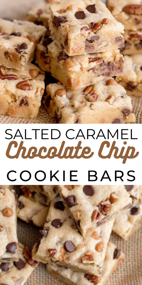 Salted Caramel Cookies Bars, Salted Caramel Baking Chips Recipes, Recipes With Salted Caramel Chips, Salted Caramel Chocolate Chip Cookie Bar, Cookies With Salted Caramel Chips, Salted Caramel Chocolate Chip Bars, Salted Caramel Chips Recipes, Salted Caramel Chip Cookies, Salted Caramel Chocolate Chip Cookie Bars