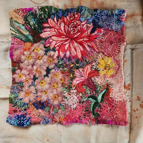 Textiles Flora And Fauna, Contemporary Embroidery Designs, Flora And Fauna Textiles, Fleur Woods Embroidery, Painting And Embroidery On Canvas, Botanical Textiles, Garden Textiles, Flowers Textiles, Flower Textile Design