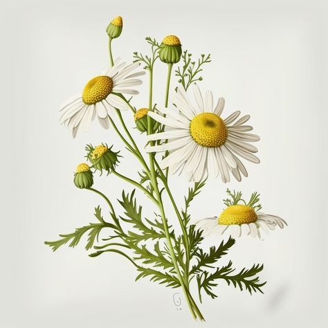 Chamomile Vintage Illustration, Chamomile Botanical Illustration, Chamomile Flower Illustration, Vintage Daisy Illustration, Chamolie Flowers, Chamomile Plant Drawing, Chamomile Flowers Drawing, Chamomile Sketch, Camomile Drawing