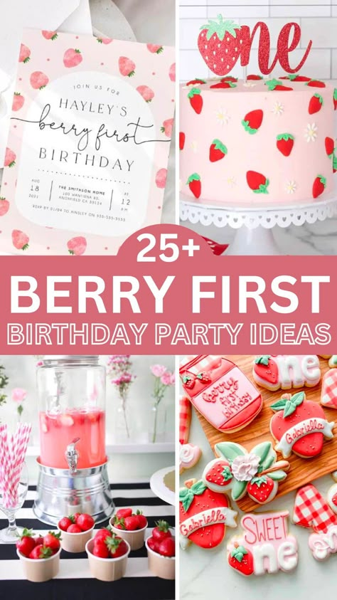 Celebrate your little one's first birthday with the sweetest berry-themed bash! Explore adorable First Birthday Party Ideas for a girl, featuring summer vibes and Strawberry Party decor. From birthday cake ideas to favors, make it a memorable celebration. Some Berry Is One Party, Very Berry 1st Birthday, Beery First Birthday Girl, Strawberry One Birthday, Food For Berry First Birthday, First Strawberry Birthday, Summer First Birthday Theme Girl, Summer Girl First Birthday Theme, First Bday Party Ideas Girl