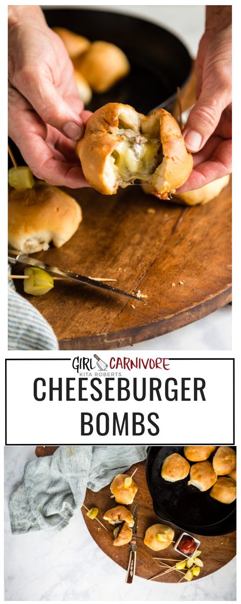 Imagine perfect cheesy little burgers in mini bite-sized pockets! This Cheeseburger Bomb Recipe would be perfect for entertaining. Snacks that make you happy. Chicken Pasta Easy, Cheeseburger Recipes Homemade, Keto Burgers, Family Lunch Recipes, Homemade Burger Recipe, Entertaining Snacks, Easy Burger Recipe, Family Breakfast Recipes, Classic Burger