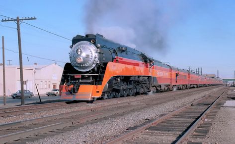 Southern Pacific GS-4 "Daylight" Lima-built 4-8-4 steam locomotive number 4449, southbound through Fresno, California on its way to the New Orleans Worlds Fair, May 12, 1984. | by Ivan S. Abrams Fantasy Train, Pullman Train, Klamath Falls Oregon, Johnny Cash June Carter, Train Wallpaper, Big Boy 4014, Railroad Art, Train Model, Train Trip