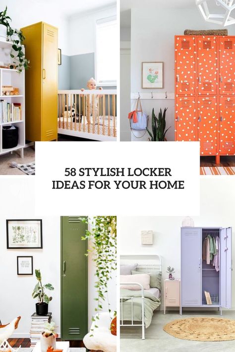 stylish locker ideas for your home Red Console Table, Green Floor Lamp, Locker Bedroom, White Shelving Unit, Built In Lockers, Locker Ideas, Pastel Bedding, Home Lockers, Nordic Bedroom