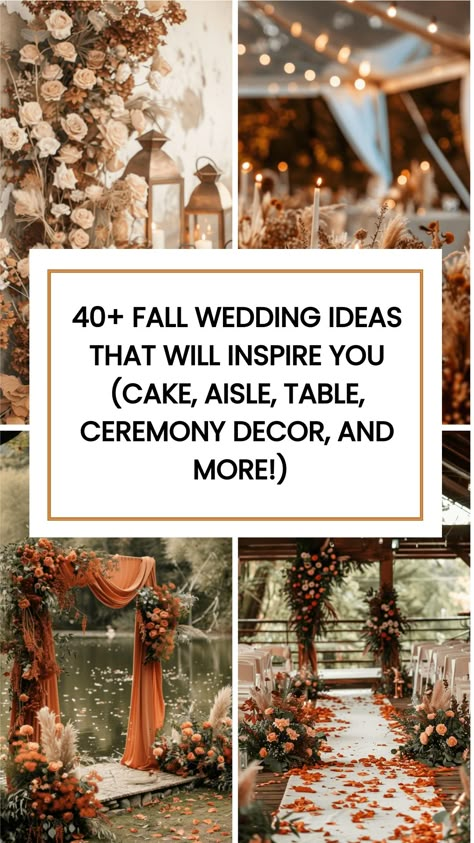 Check these 40+ Fall Wedding Ideas That Will Inspire You. Planning a wedding is exciting but can also be a bit overwhelming. But if you’re considering a fall wedding, you’re in for a treat. There are many ways you can go about a fall wedding Outdoor Fall Wedding Ideas September, Wedding Themes For Fall, Aisle Decorations Wedding Fall, Fall Wedding Craft Ideas, Farmhouse Fall Wedding Decor, Fall Yard Wedding Ideas, Fall Wedding Desserts Table, Fall Small Wedding, Cozy Fall Wedding Receptions