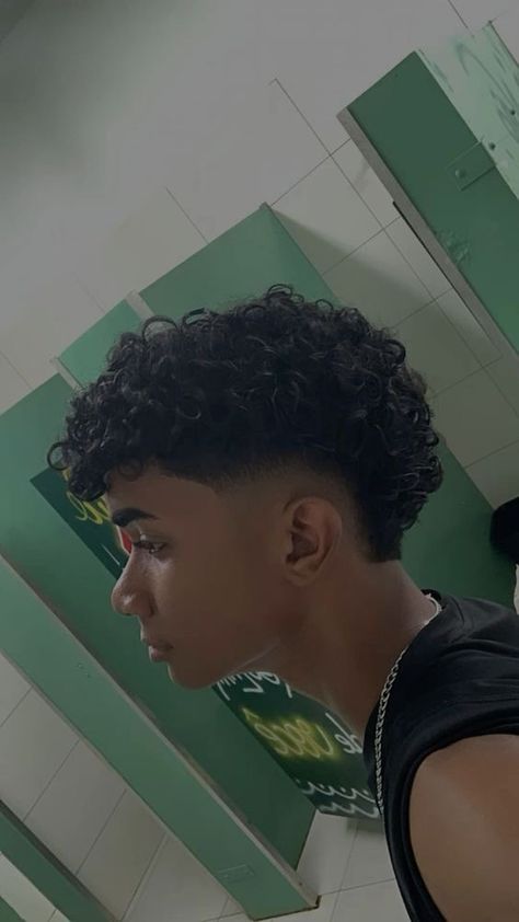 Haircut Ideas Curly Hair Men, Mullet Fade Curly Hair, Haircuts Men Curly Hair, Curly Burst Fade Mullet, Curly Low Taper Fade, Curly Hair Men Haircut Mullet, Curly Hair With Fade, Brust Fade Haircut, Haircuts For Boys With Curly Hair