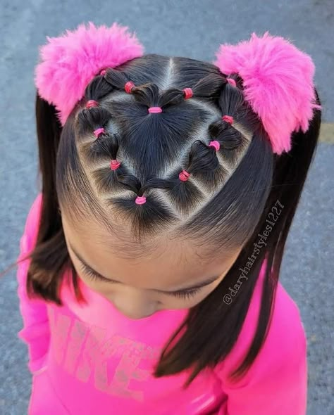 Heart Toddler Hairstyles, Vday Hair Styles Kids, Spring Pictures Hairstyles Kids, Fun Toddler Hairstyles, Heart Shaped Hairstyles For Kids, Hairstyles For 2 Year Girl, Hair Styles For Babies With Short Hair, Hairstyles For Lil Girls Ideas, Valentines Hairstyles For Kids Black