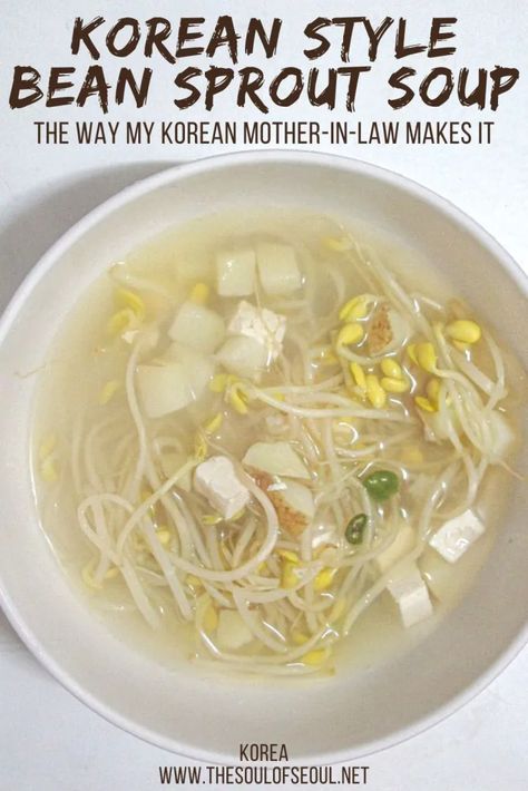 Korean Cooking: Southern Mother Style Bean Sprout Soup Beansprout Recipes Korean, Korean Bean Sprout Soup, Bean Sprouts Soup, Beef N Noodles, Bean Sprout Soup, Korean Pork Belly, Korean Soups, Sprout Soup, Bean Sprout Recipes