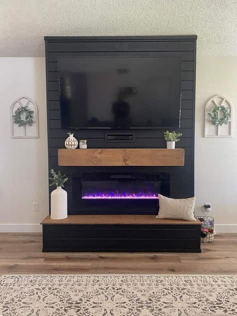 Fireplace And Tv, Built In Electric Fireplace, Build A Fireplace, Living Room Wall Decor Ideas, Fireplace Built Ins, Room Wall Decor Ideas, Living Room Decor Fireplace, Room Ideas Living Room, Faux Fireplace