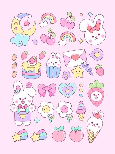 Kawai Drawing, Stickers Drawing, School Stickers Labels, Cute Kawaii Stickers, Aesthetic Crystals, Pink Boy, Kawaii Clipart, Clay Crafts For Kids, Preppy Stickers